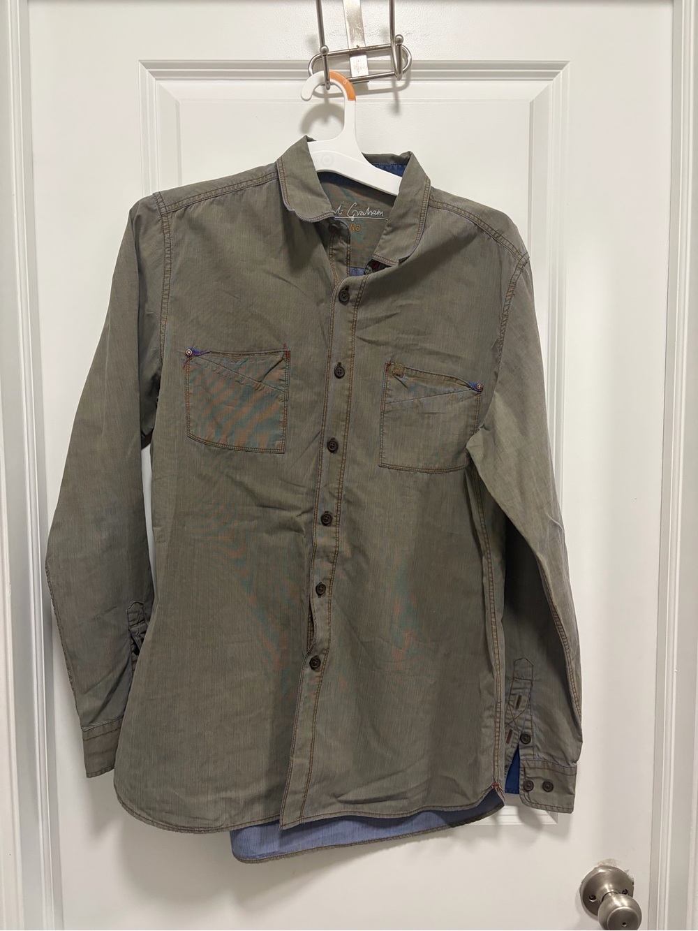 Robert Graham Jeans Button Down Collar Brownish Olive Men’s Shirt Small/medium